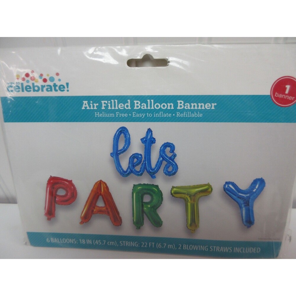 Way to Celebrate Party "Lets PARTY" Alphabet Foil Balloon Banner Multi Colors